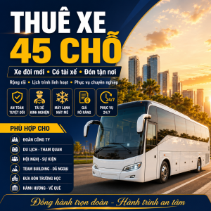 Dịch vụ thuê xe 45 chỗ có tài xế, phục vụ đoàn đông đi du lịch, hội nghị, team building, đưa đón trường học, hành hương và các chuyến đi tỉnh.