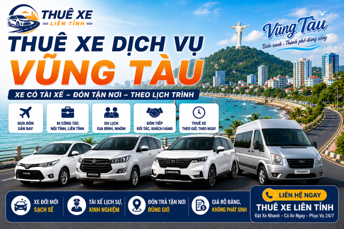 Thuê Xe Liên Tỉnh cung cấp dịch vụ thuê xe Vũng Tàu xe 4 chỗ, 7 chỗ, 16 chỗ, 29 chỗ, 45 chỗ có tài xế, đưa đón sân bay, du lịch biển Vũng Tàu và đi tỉnh toàn quốc.